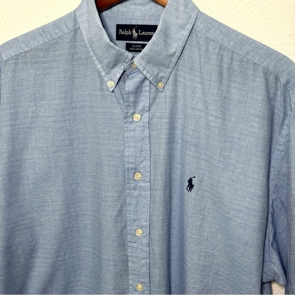 Ralph Lauren Blake men light blue button down long sleeve denim shirt size XL - Picture 3 of 8